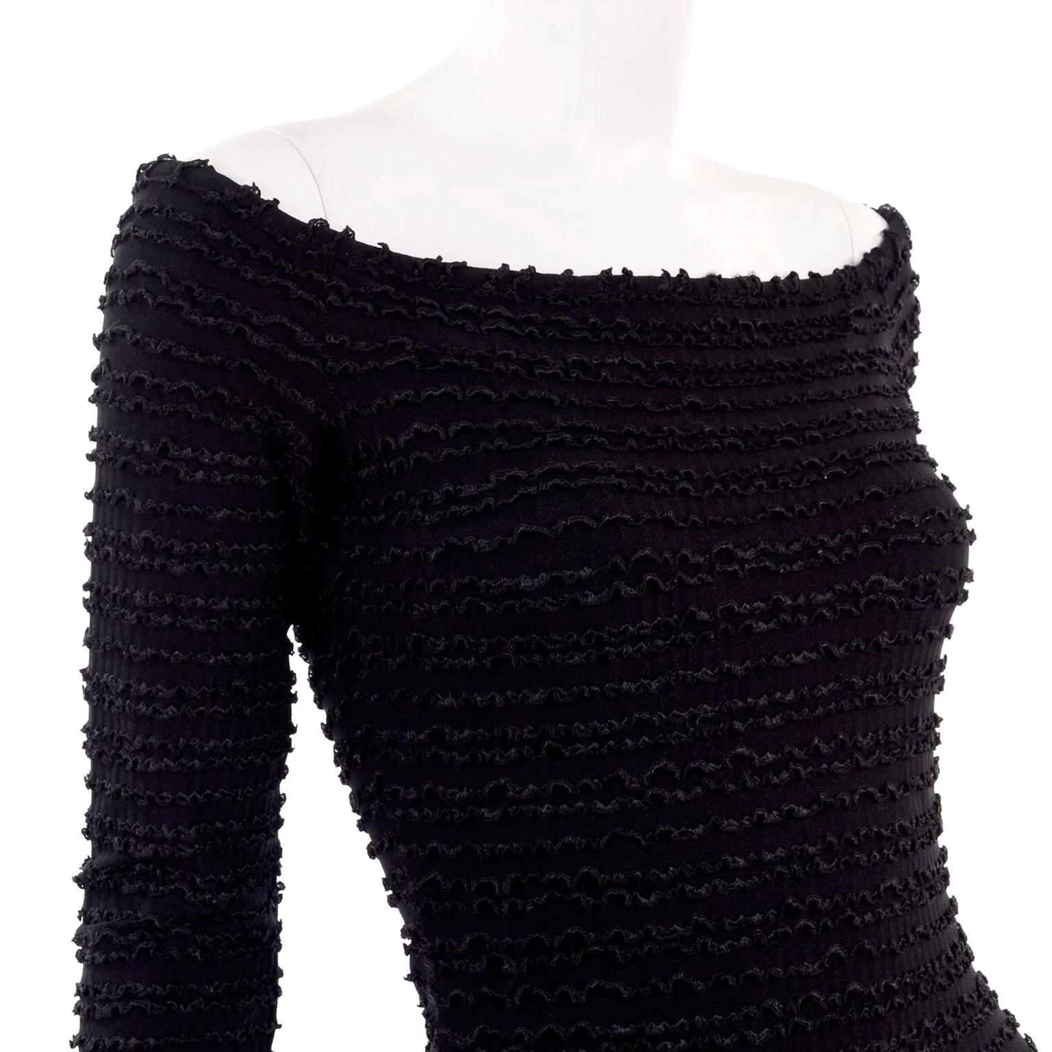 1988 Patrick Kelly Vintage Black Crinkle Ruffle Bodycon Dress