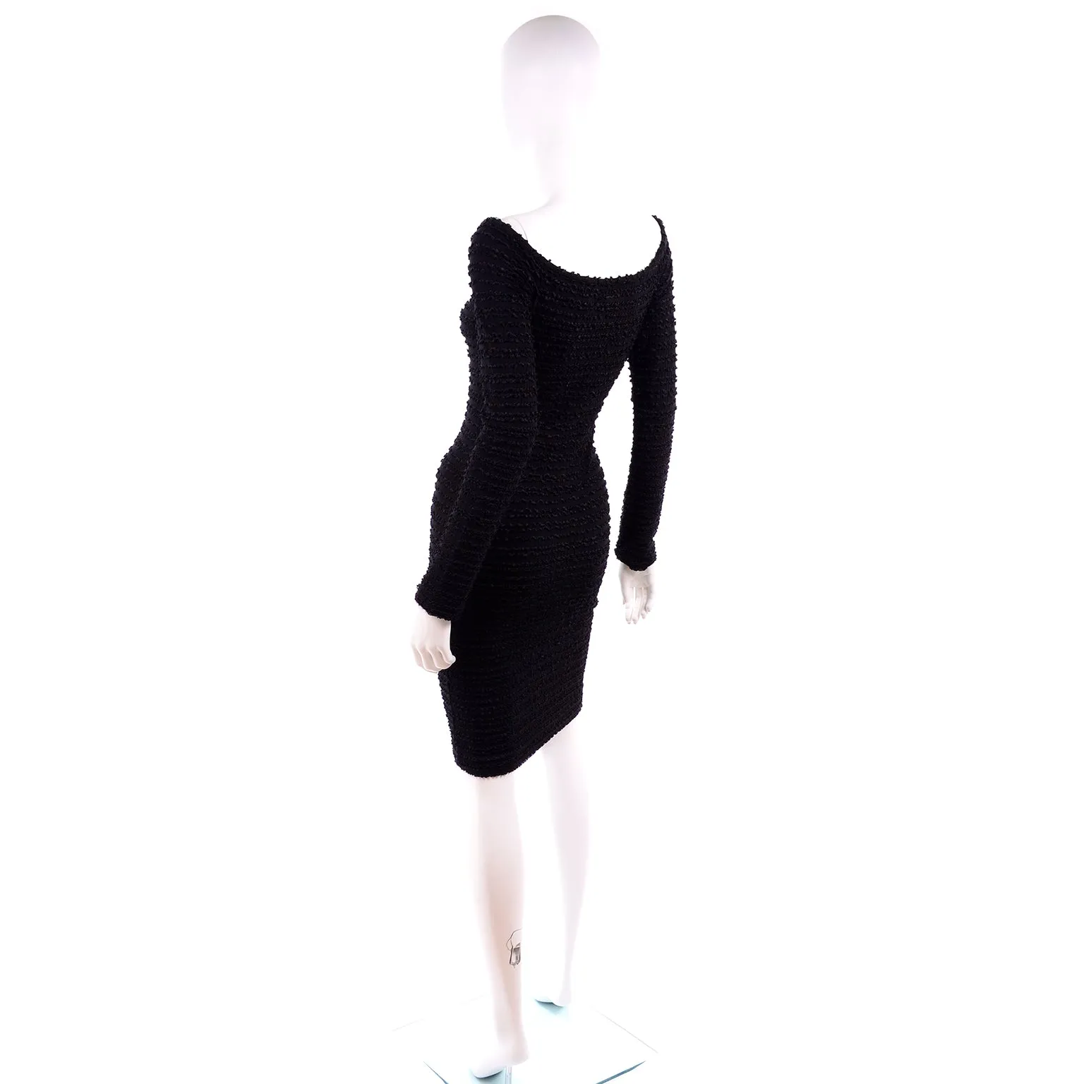 1988 Patrick Kelly Vintage Black Crinkle Ruffle Bodycon Dress