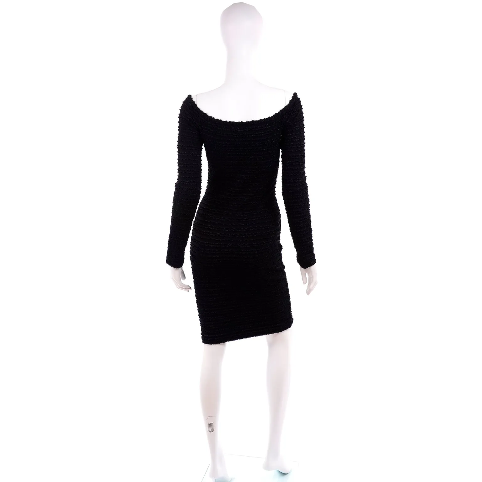 1988 Patrick Kelly Vintage Black Crinkle Ruffle Bodycon Dress