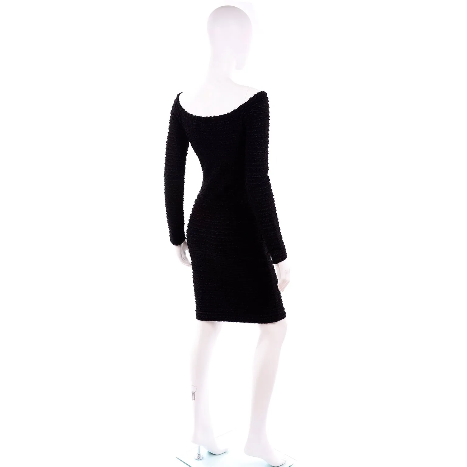 1988 Patrick Kelly Vintage Black Crinkle Ruffle Bodycon Dress