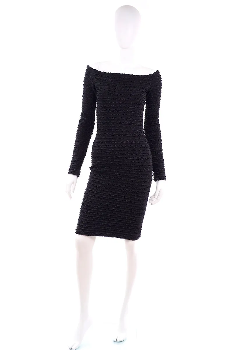 1988 Patrick Kelly Vintage Black Crinkle Ruffle Bodycon Dress