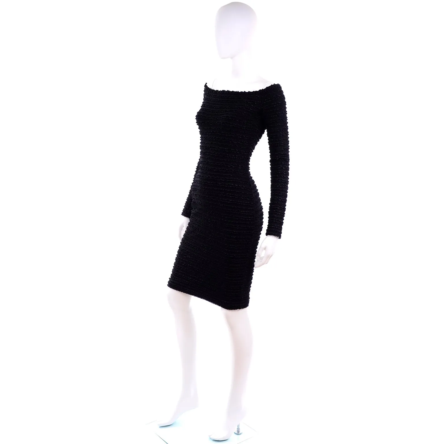 1988 Patrick Kelly Vintage Black Crinkle Ruffle Bodycon Dress
