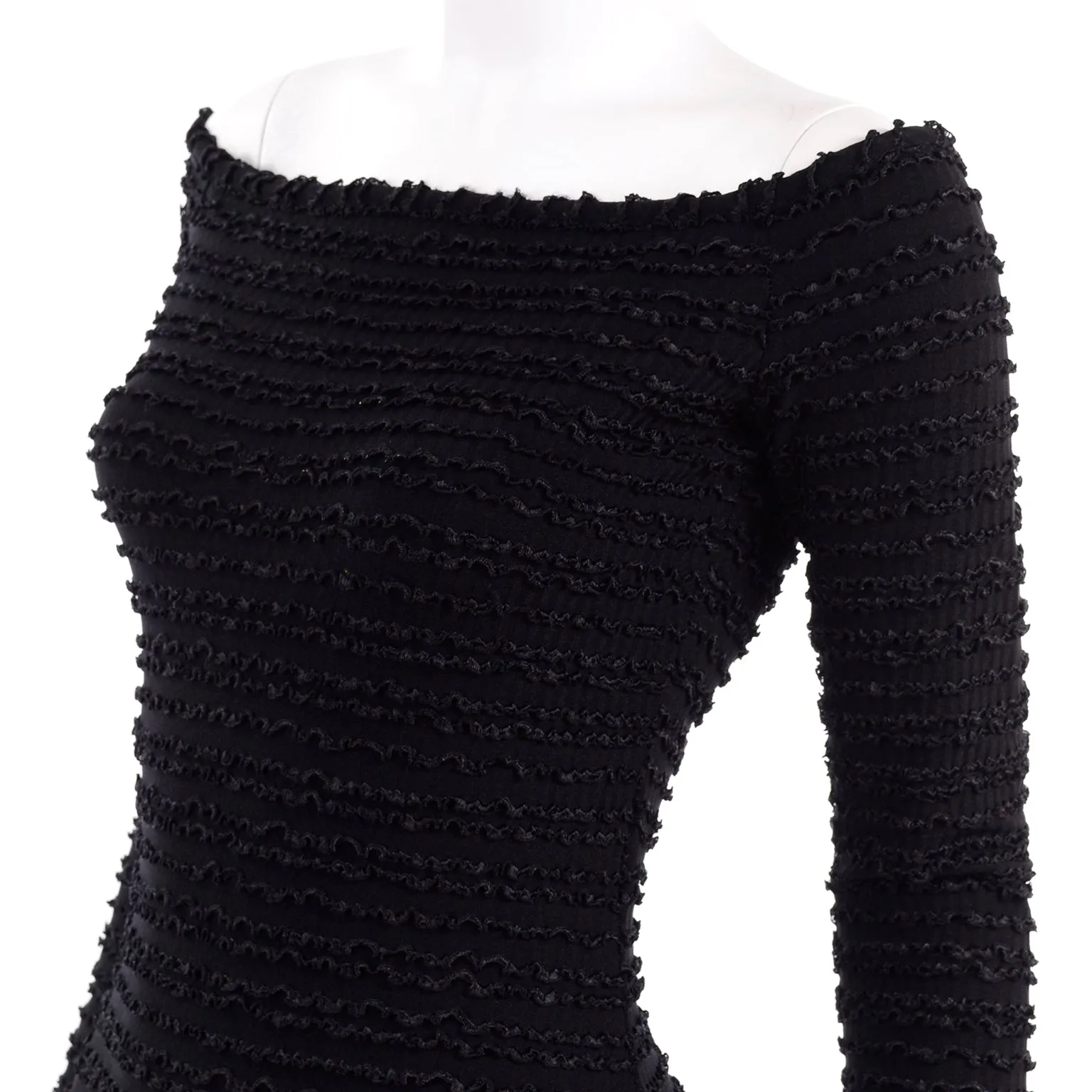 1988 Patrick Kelly Vintage Black Crinkle Ruffle Bodycon Dress