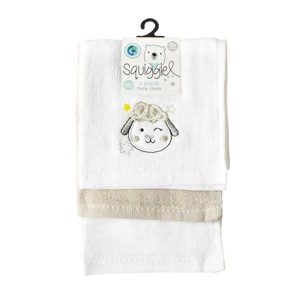 3pk Face Cloths - Sheep