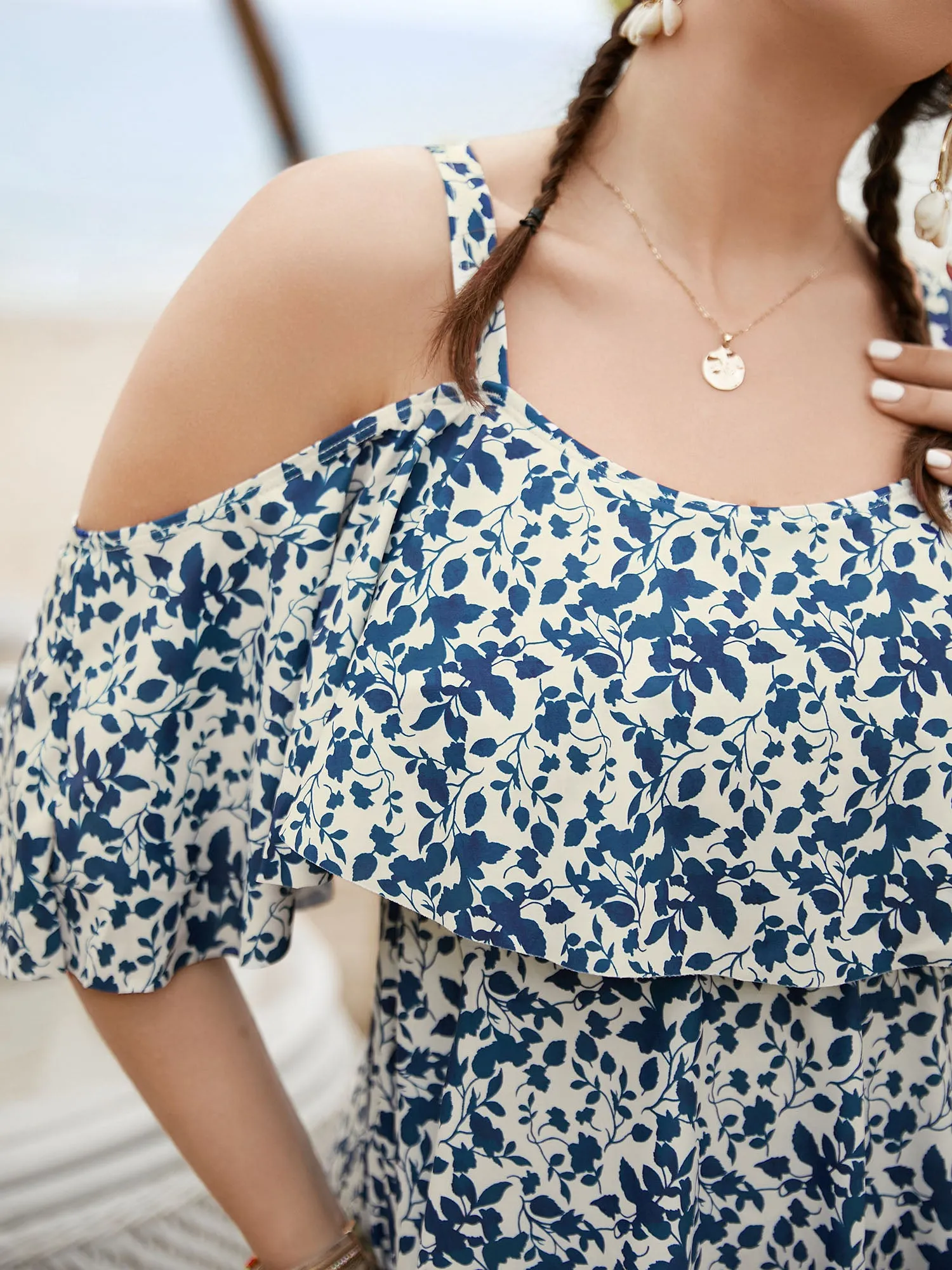 Bandana Print Cold Shoulder Swim Dress