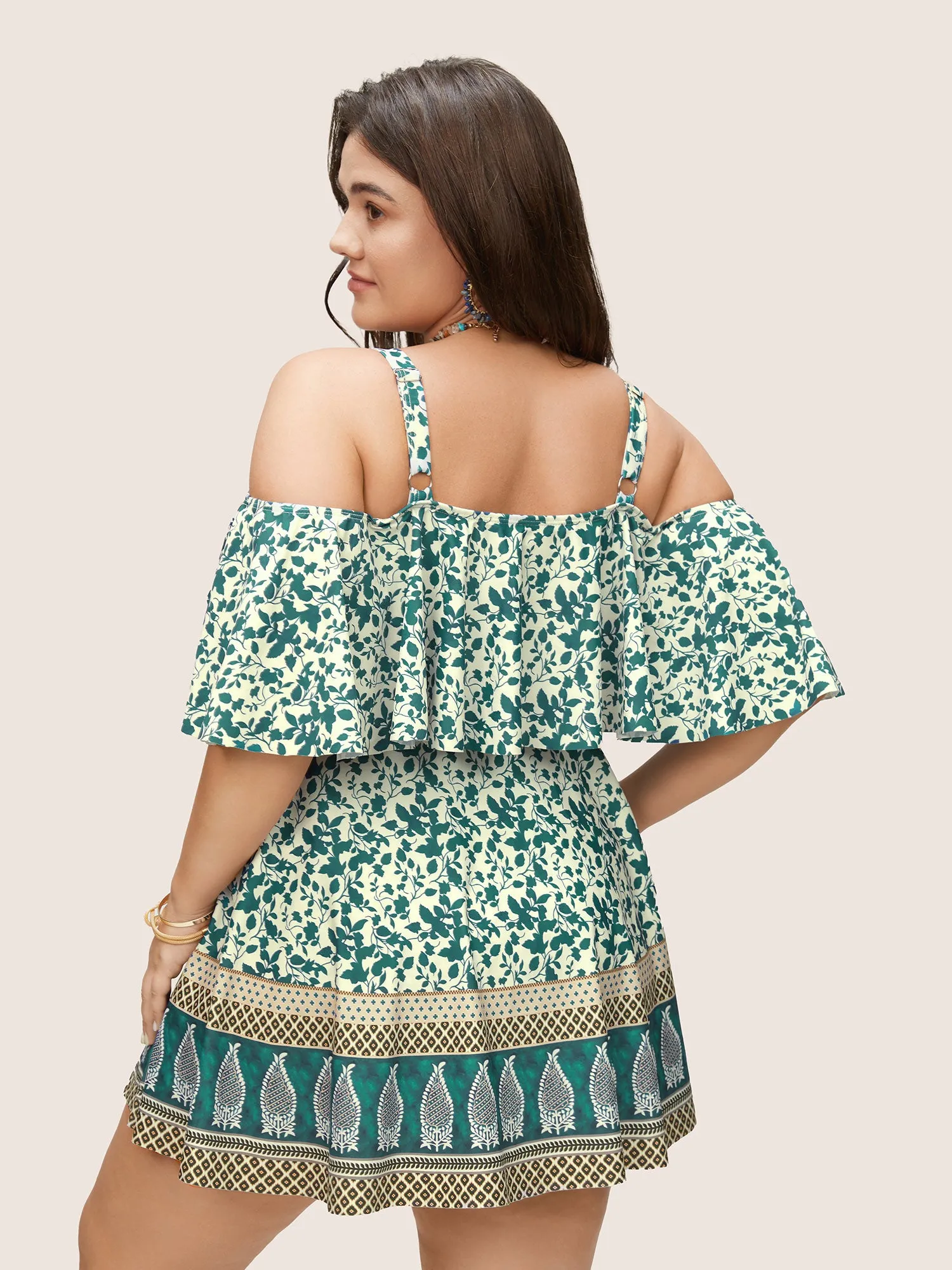 Bandana Print Cold Shoulder Swim Dress