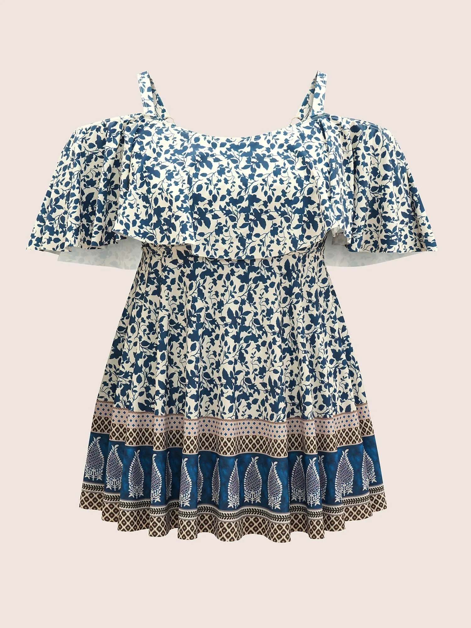 Bandana Print Cold Shoulder Swim Dress