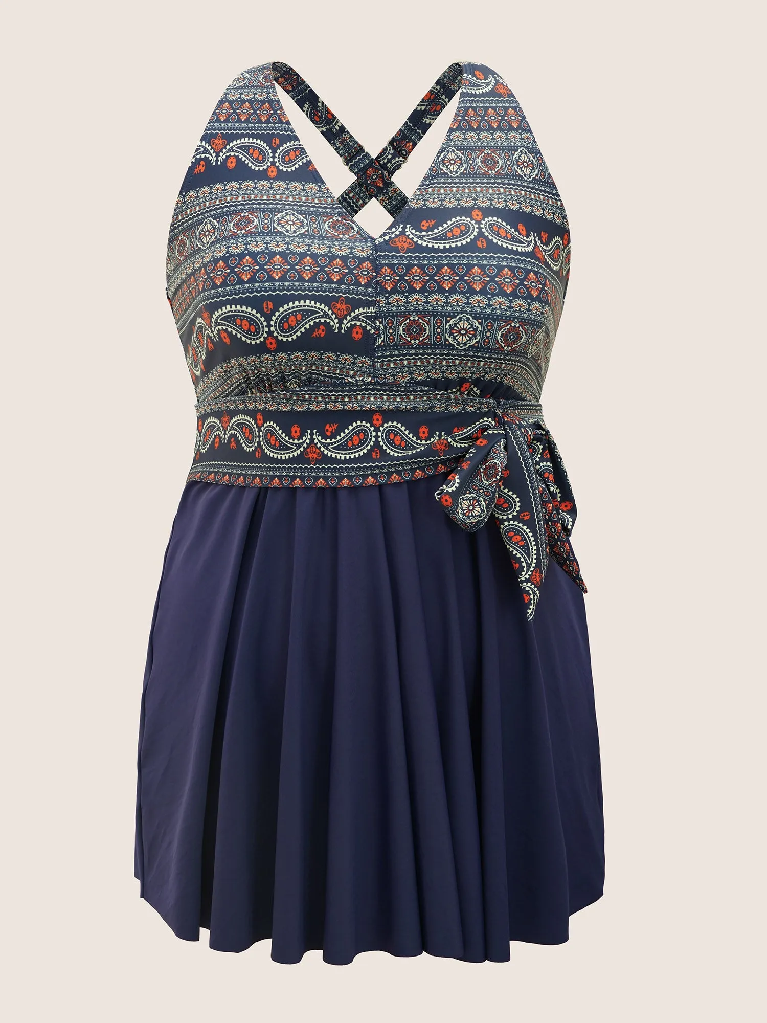 Bandana Print Ties Knotted Patchwork Swim Dress