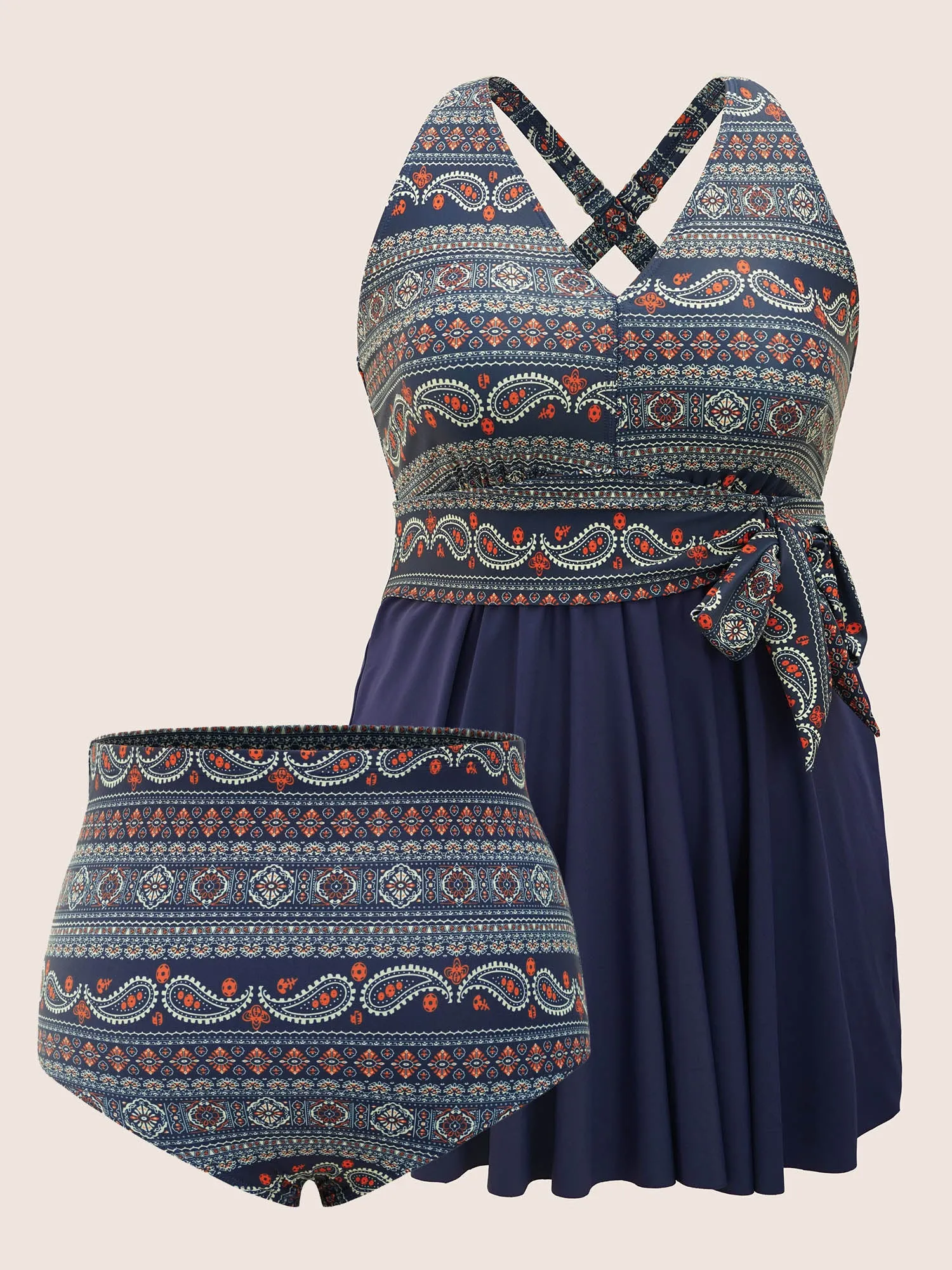 Bandana Print Ties Knotted Patchwork Swim Dress