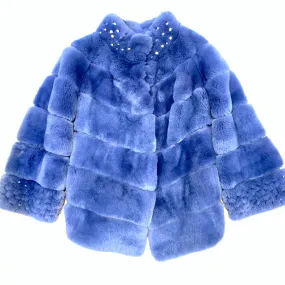 Barya NewYork Ladies Pearl Indigo Rex Rabbit Car Coat