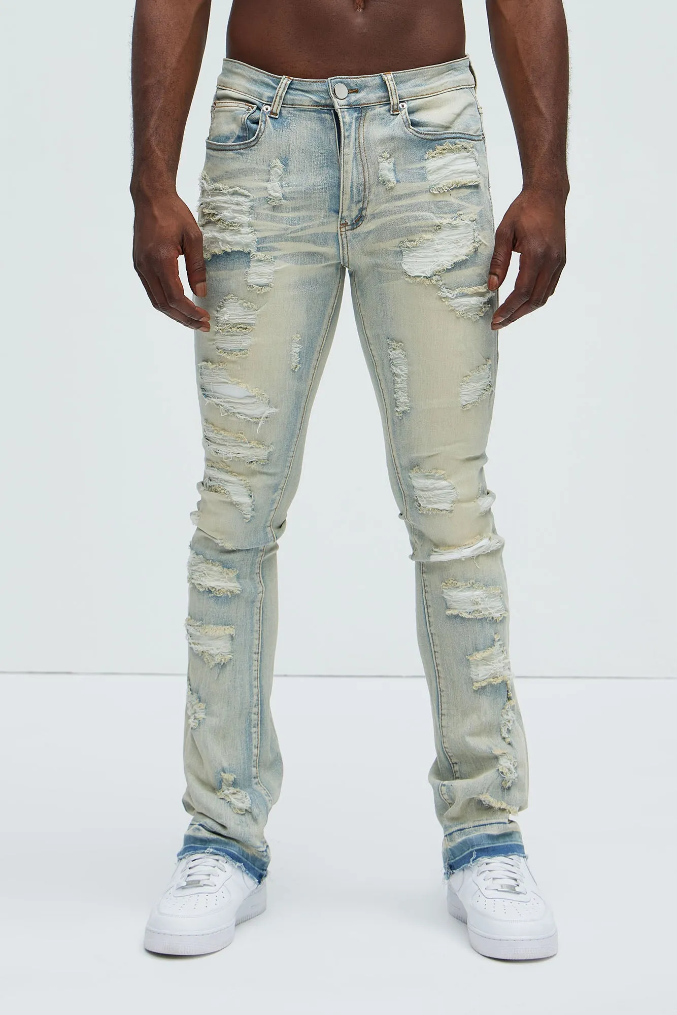 Been With It Stacked Skinny Flare Jeans - Light Wash