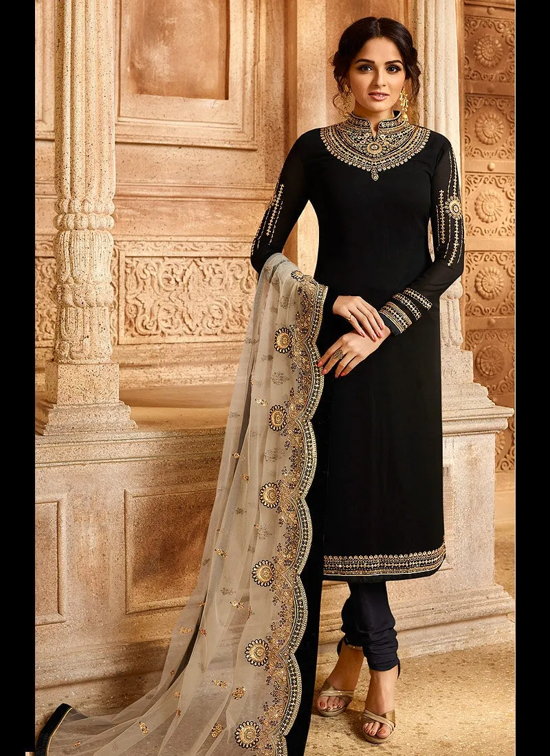 Black And Beige Dual Bottom Lehenga/Pant Kurti Set