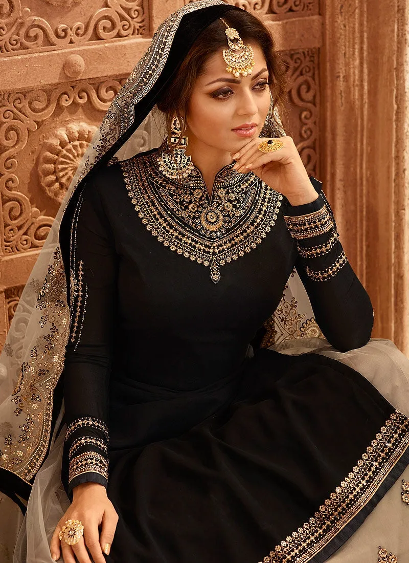 Black And Beige Dual Bottom Lehenga/Pant Kurti Set