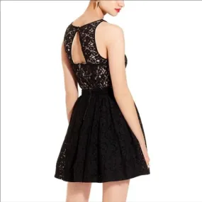 Black Sleeveless Cut-Out Lace Halter Dress