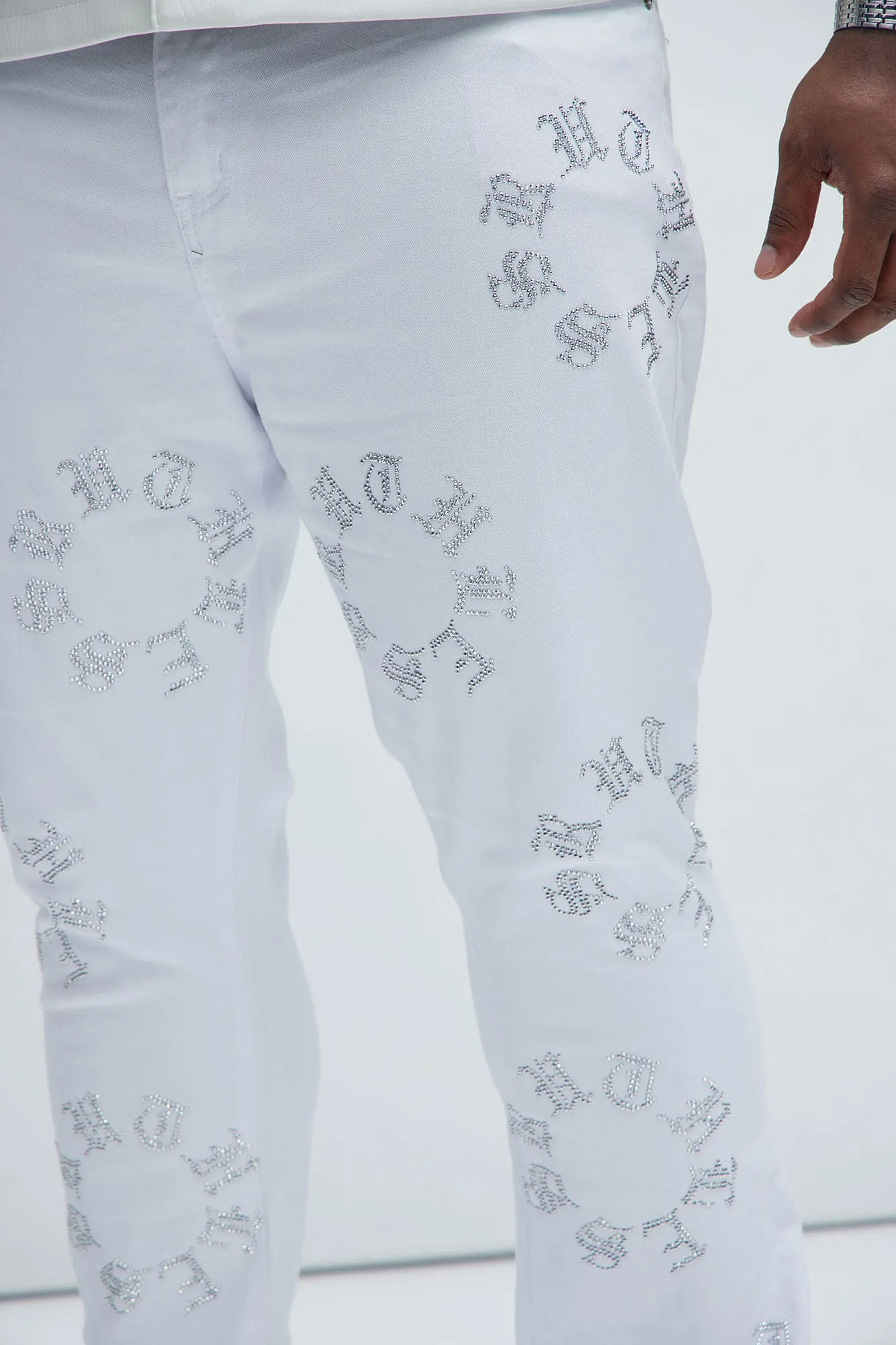 Bling My Line Stacked Skinny Flare Pants - White/Silver