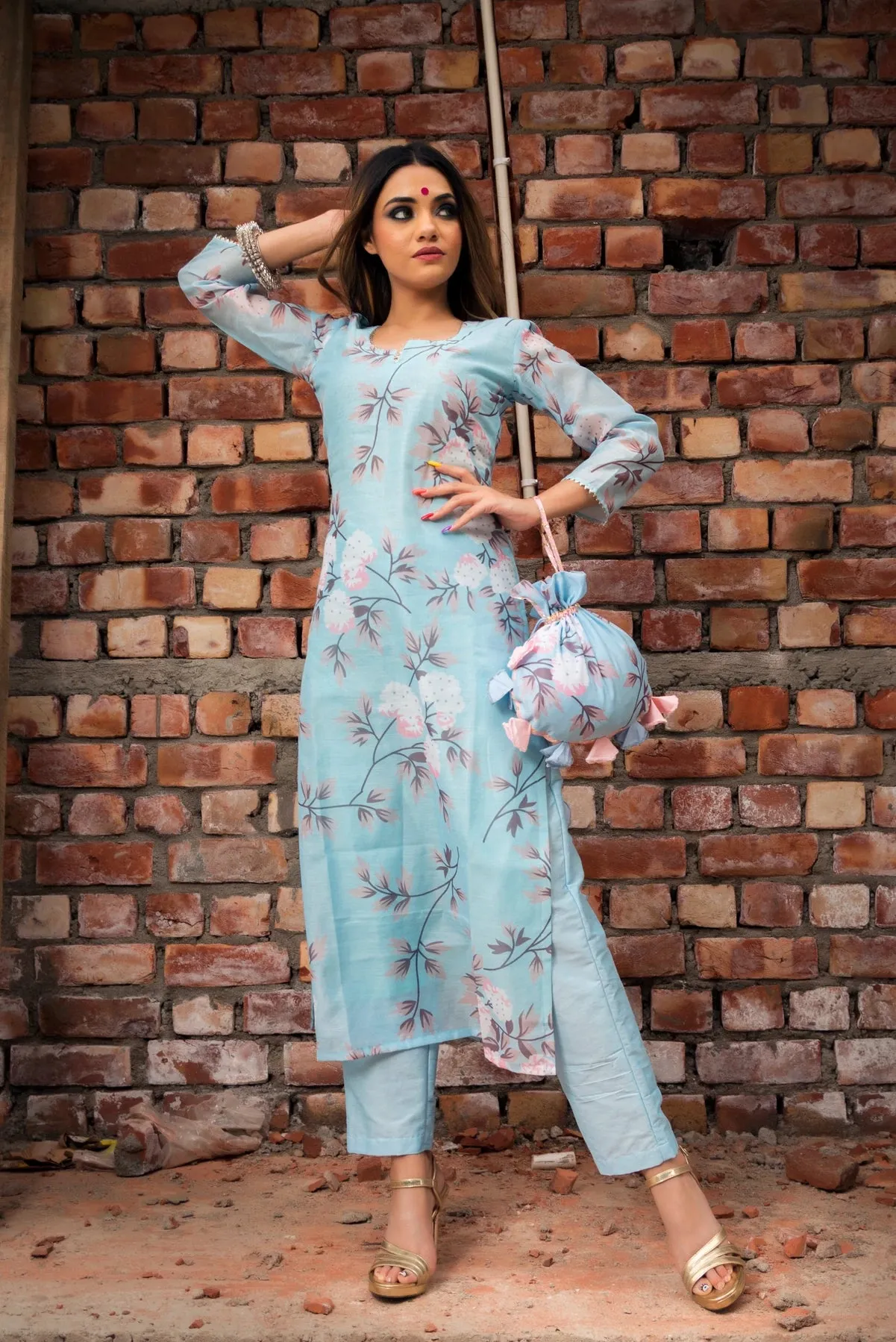 Blue Modal Cotton Floral Print Kurta Palazzo Set with Dupatta