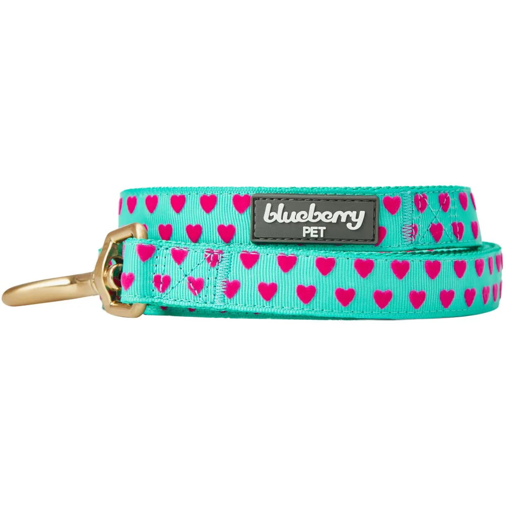 Blueberry Pet Velvety Heart Flocking Minty Green Dog Leash