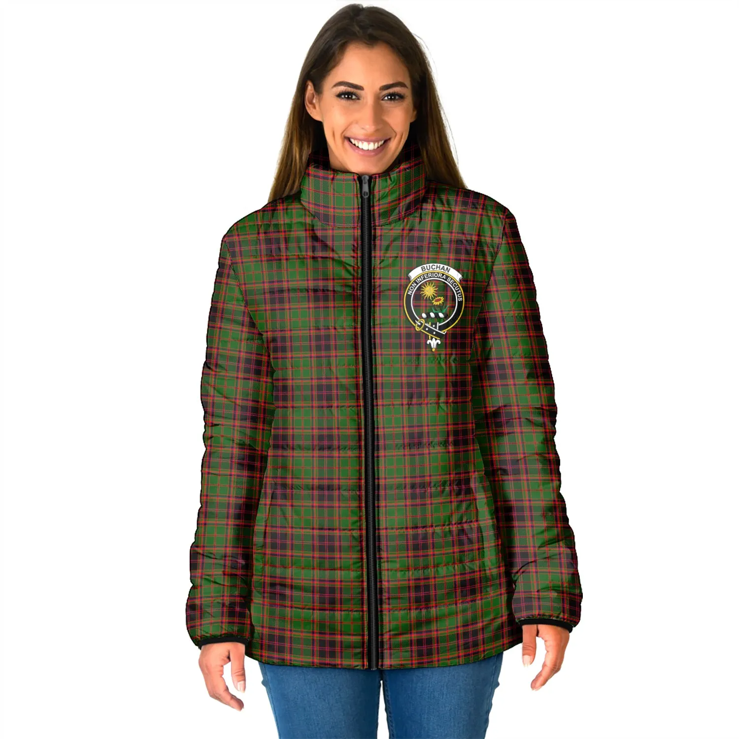 Buchan Tartan Padded Jacket with Family Crest