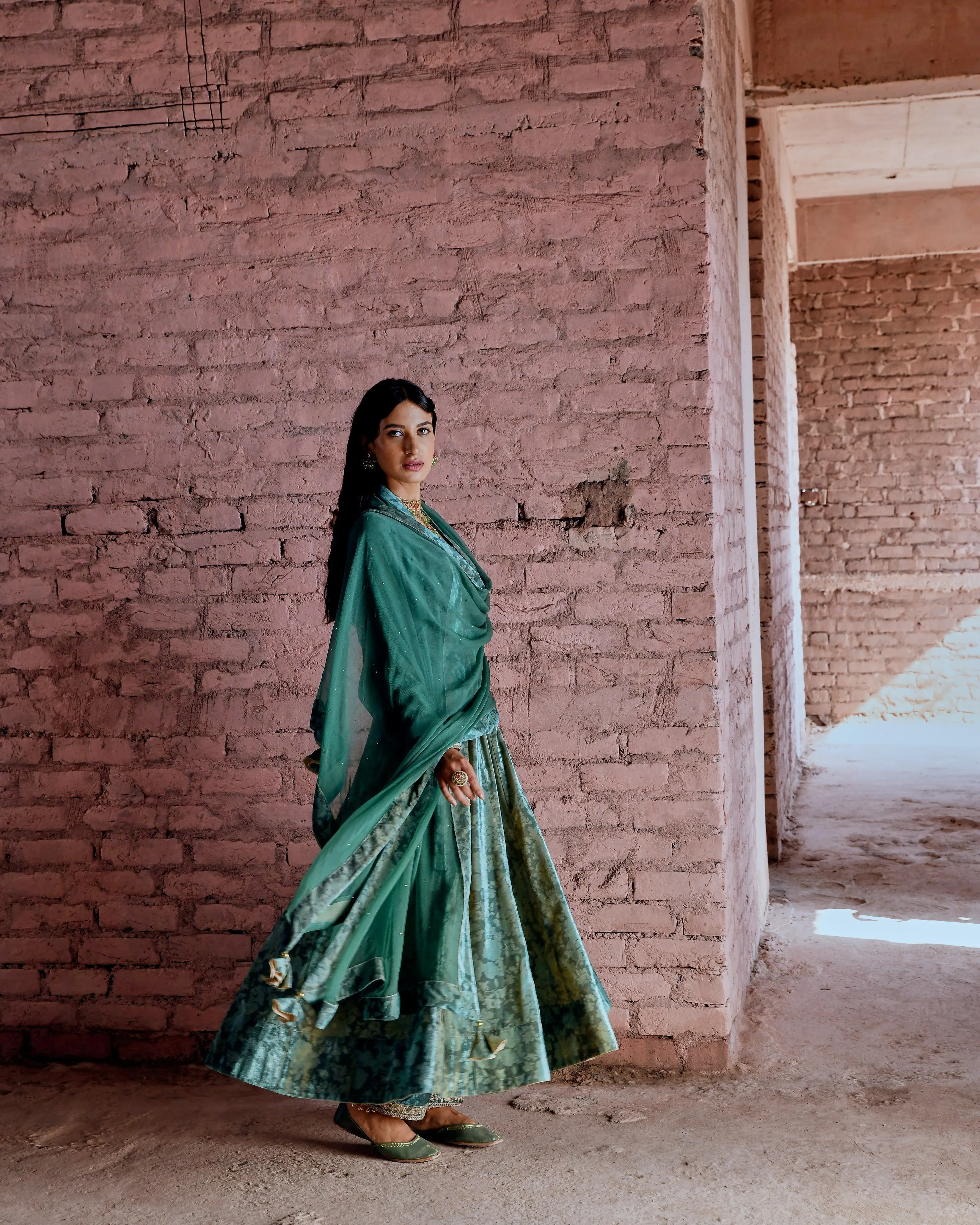 CASTLETON GREEN FLARED MAKHMAL ANARKALI SET