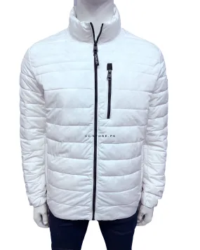 Ck White Puffer Jacket with Front Pocket Detail