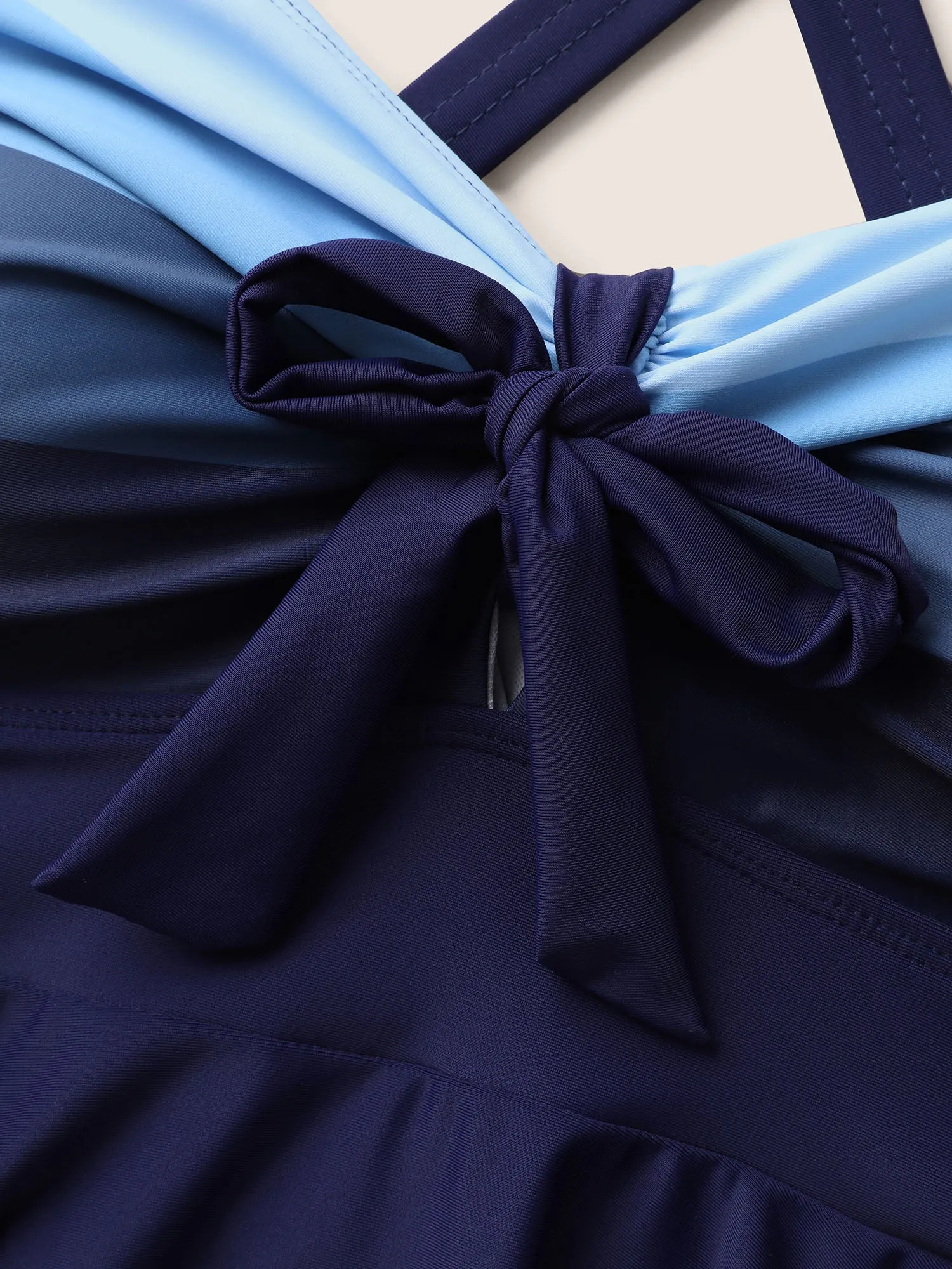 Contrast Heart Neckline Patchwork Tie Knot Swim Dress