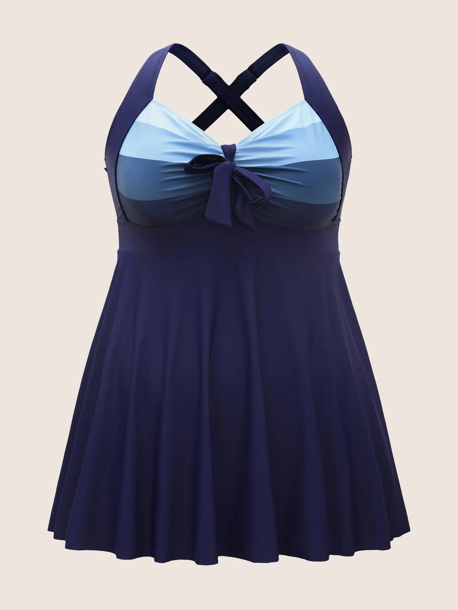 Contrast Heart Neckline Patchwork Tie Knot Swim Dress