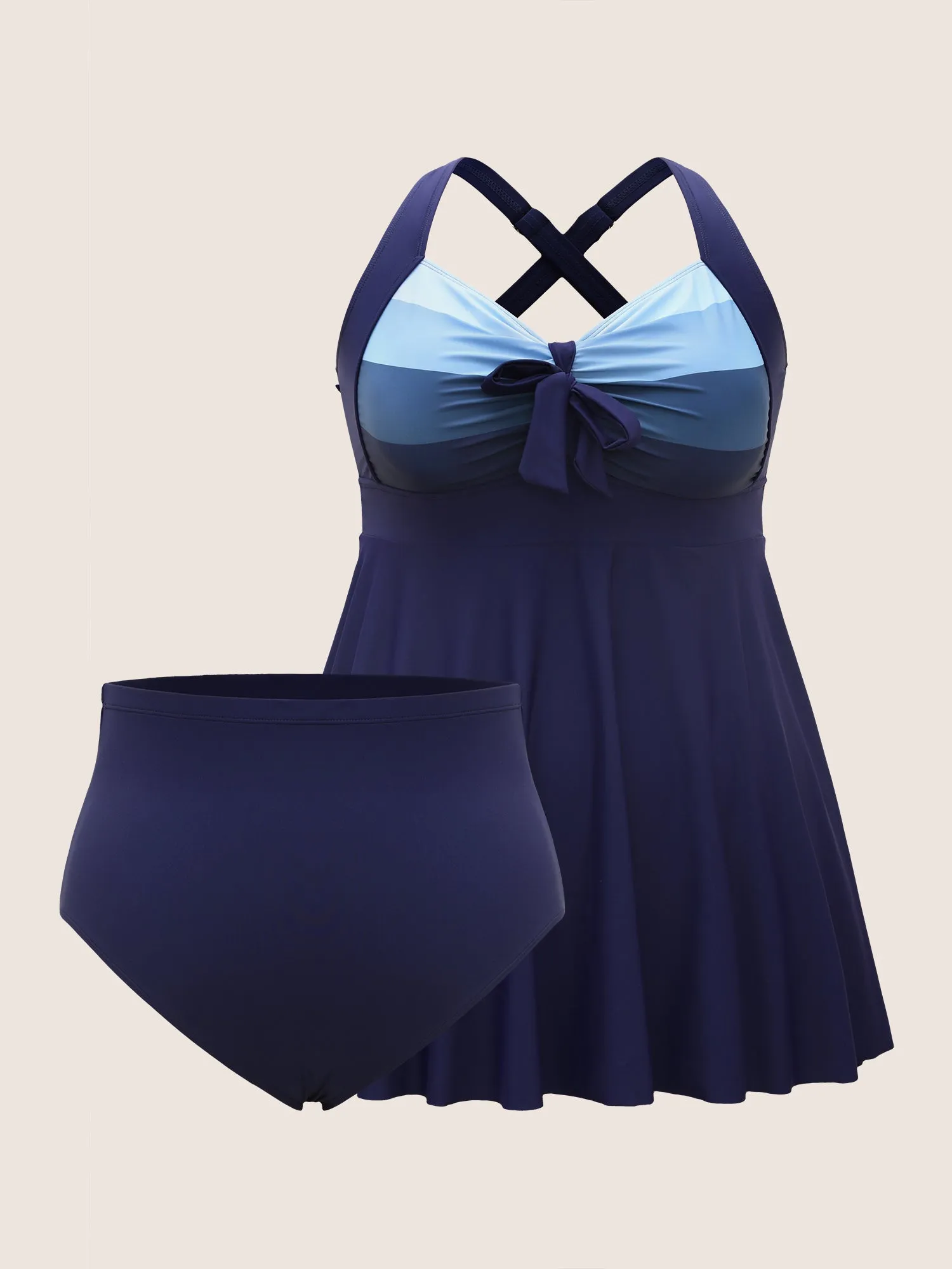 Contrast Heart Neckline Patchwork Tie Knot Swim Dress