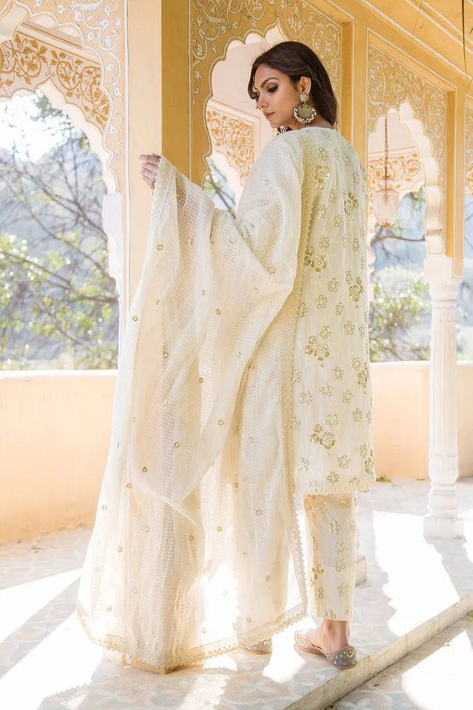 Cotton Off White Suit Set with Taari Detailing