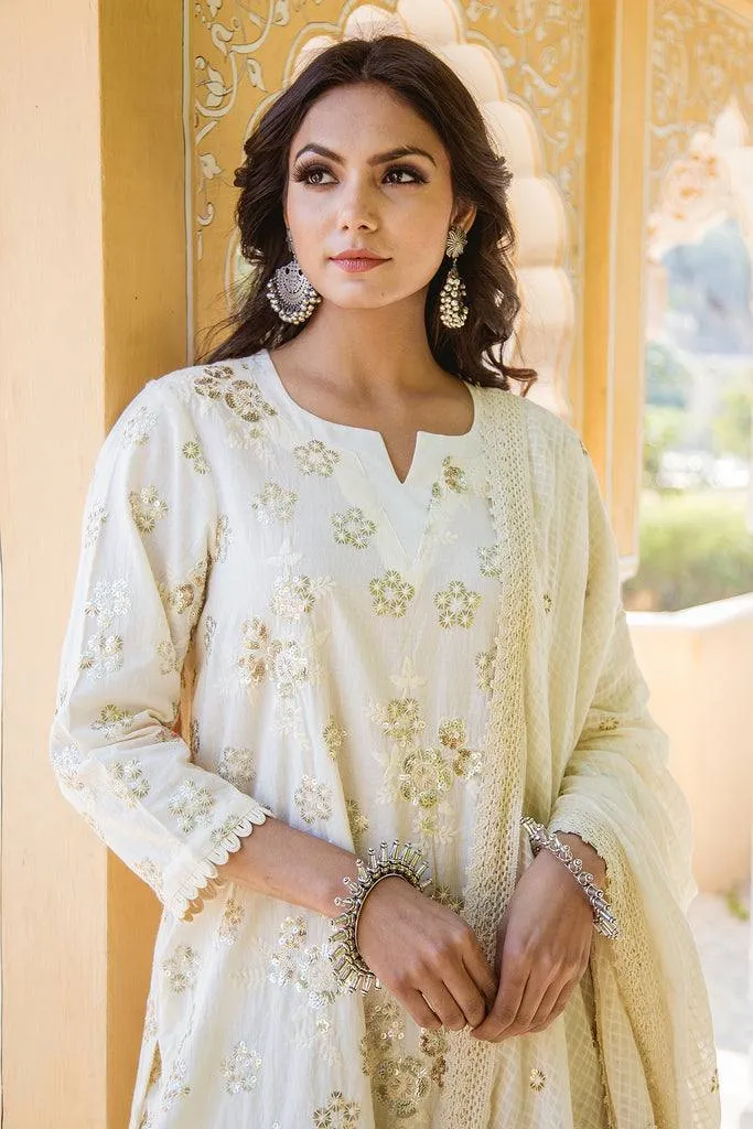 Cotton Off White Suit Set with Taari Detailing