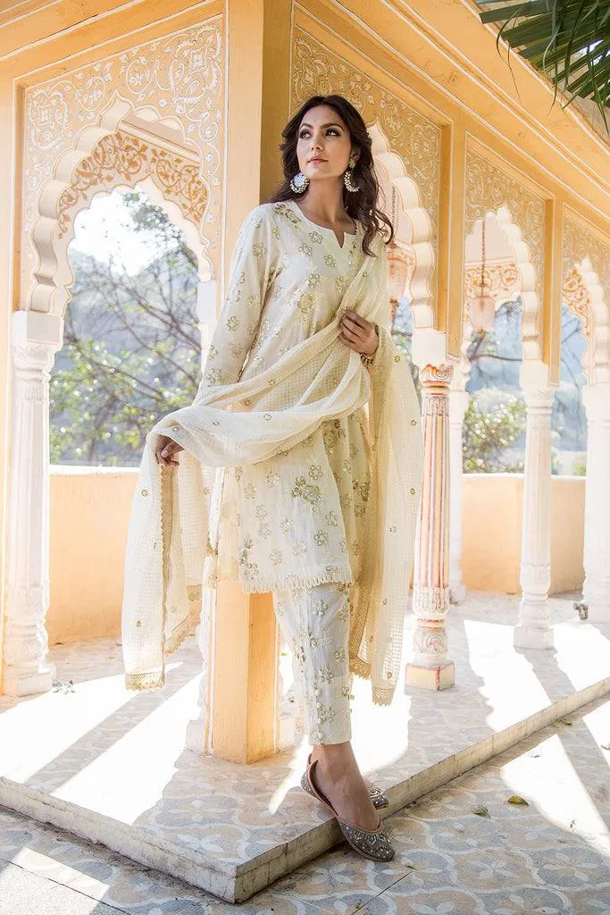 Cotton Off White Suit Set with Taari Detailing