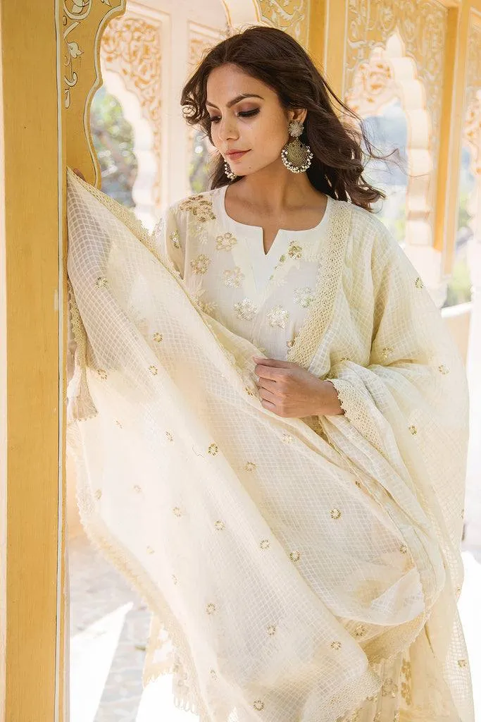 Cotton Off White Suit Set with Taari Detailing