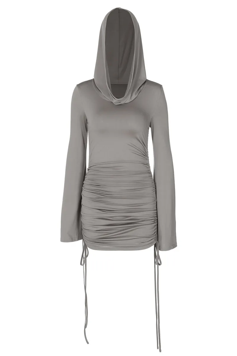 Drawstring Flare Sleeve Bodycon Dress With Hood