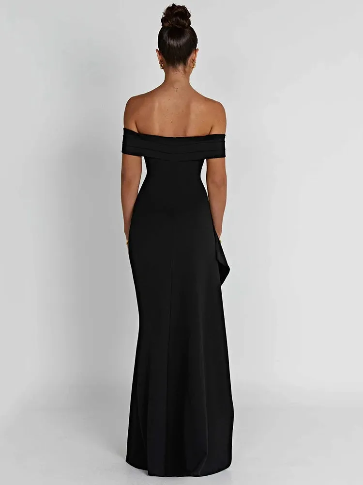 Elegant Off-shoulder High Split Maxi Dress Women Fashion Strapless Sleeveless Backless Bodycon Club Party Sexy Dress