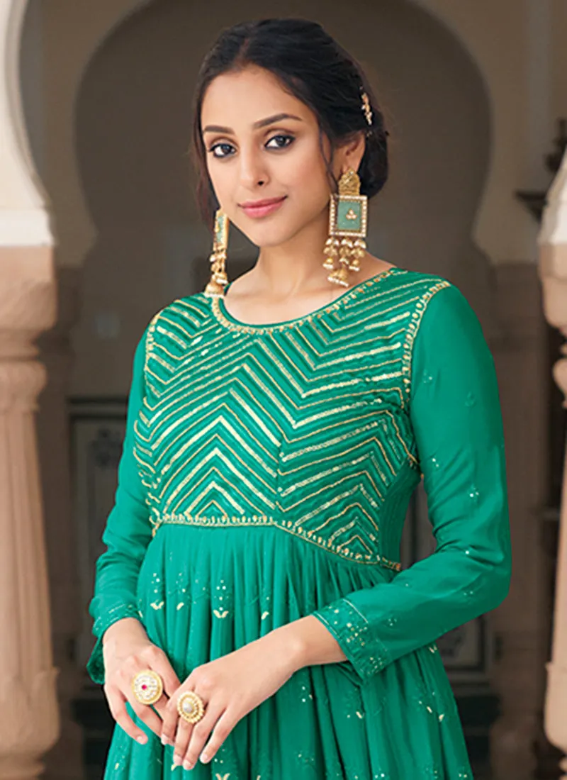 Emerald Green Sequence Embroidery Anarkali Gown