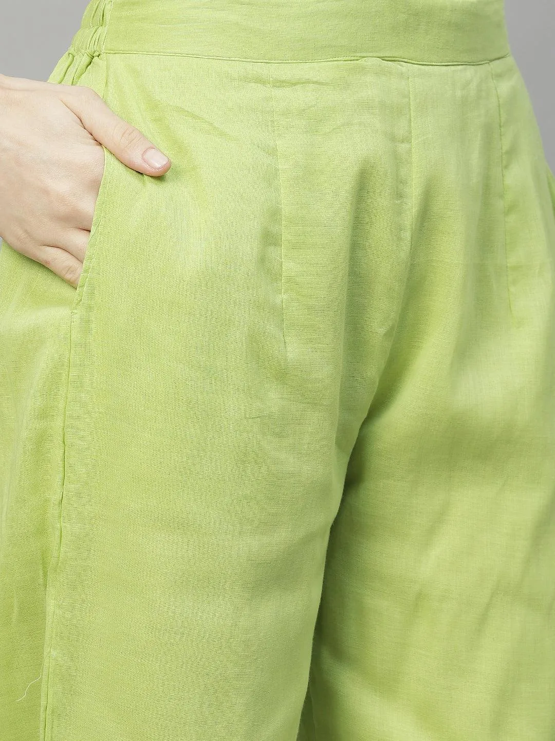 Ethnic Embroidered Flared Kurta with Pants & Dupatta - Light Green