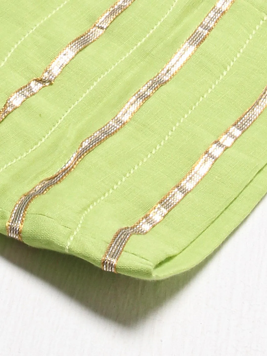 Ethnic Embroidered Flared Kurta with Pants & Dupatta - Light Green