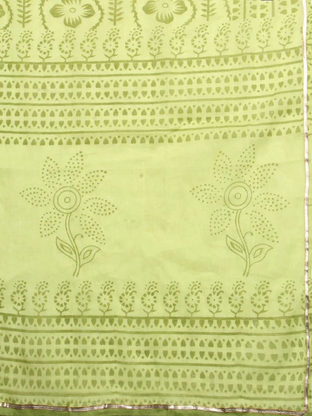 Ethnic Embroidered Flared Kurta with Pants & Dupatta - Light Green