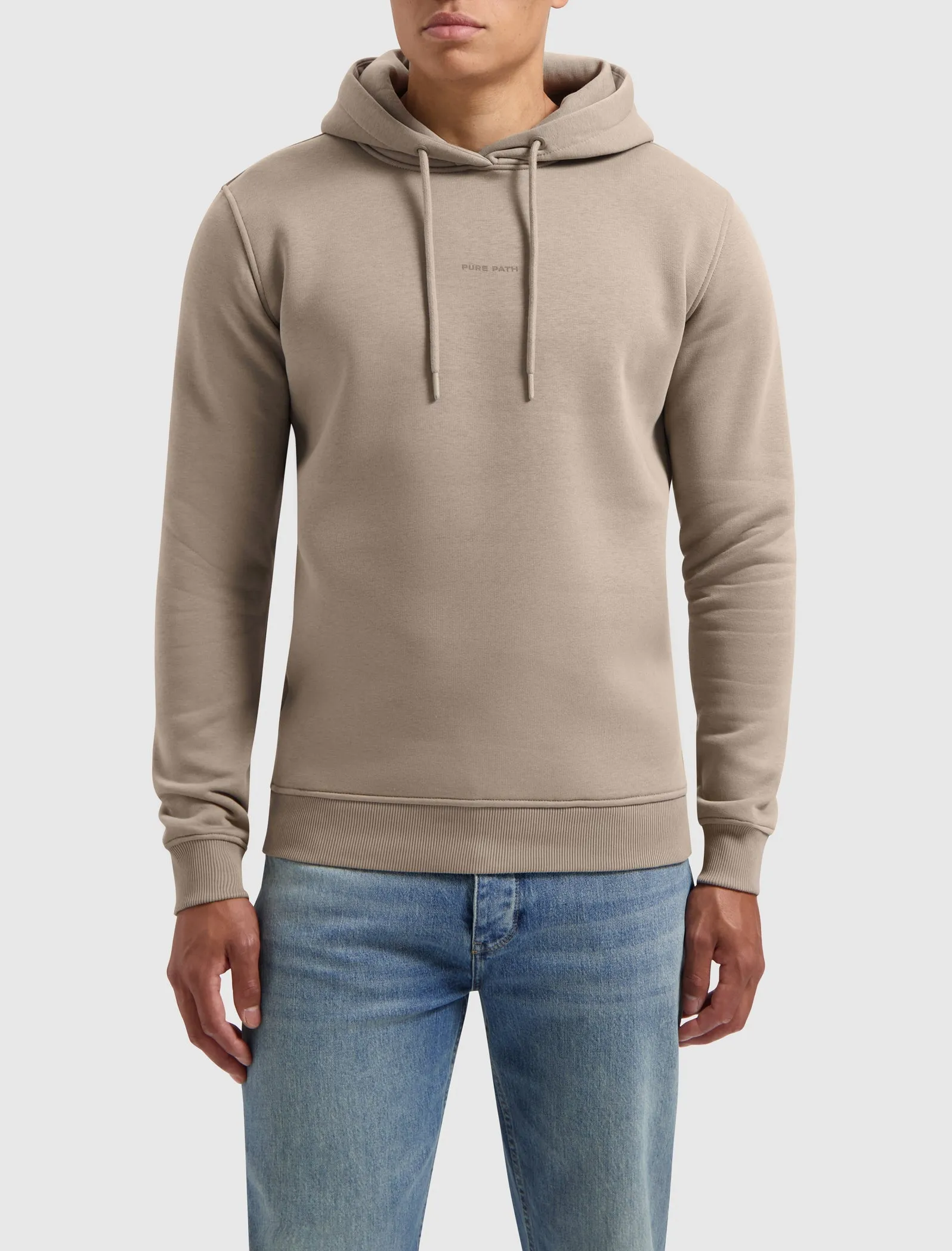 Flock Print Logo Hoodie | Taupe