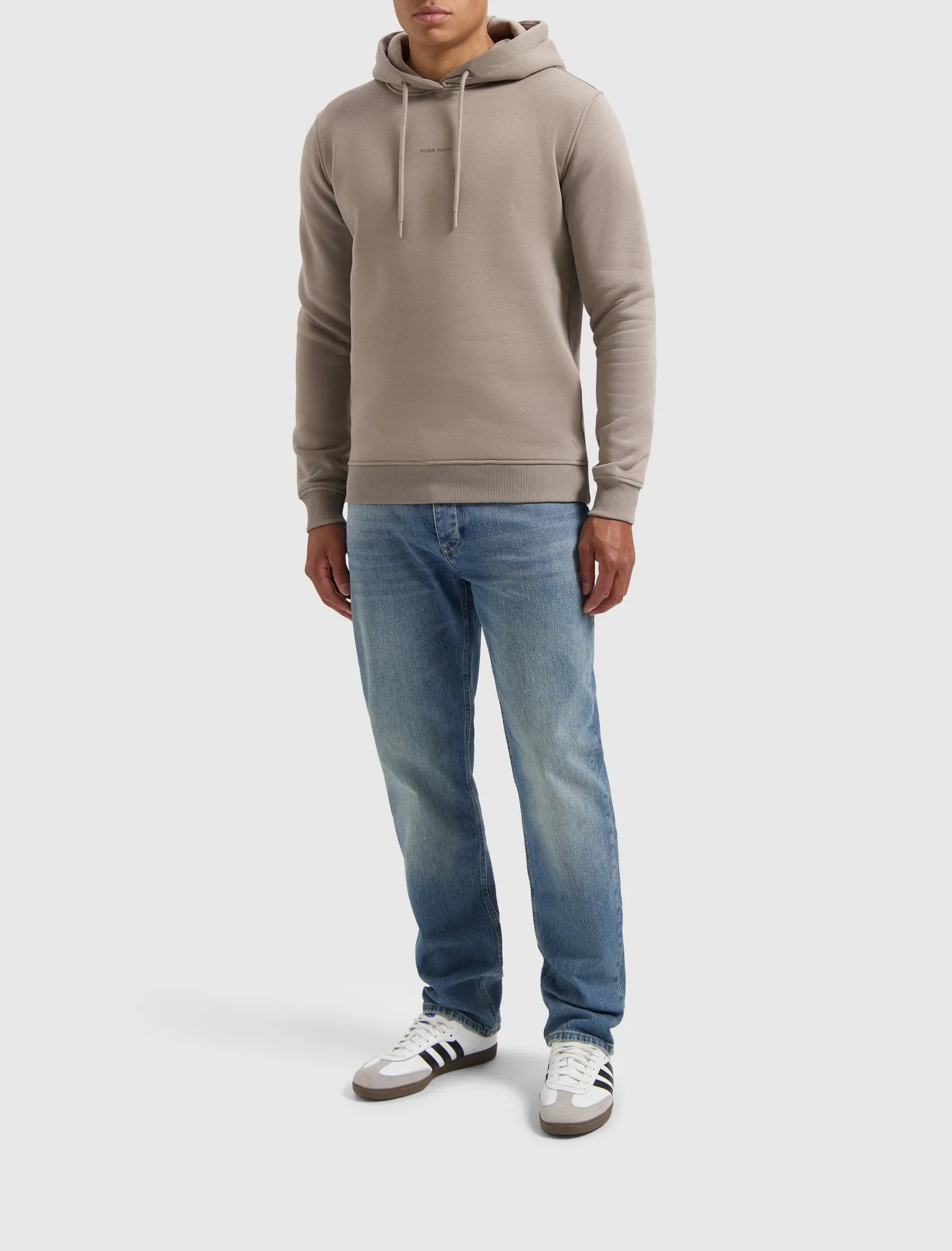 Flock Print Logo Hoodie | Taupe