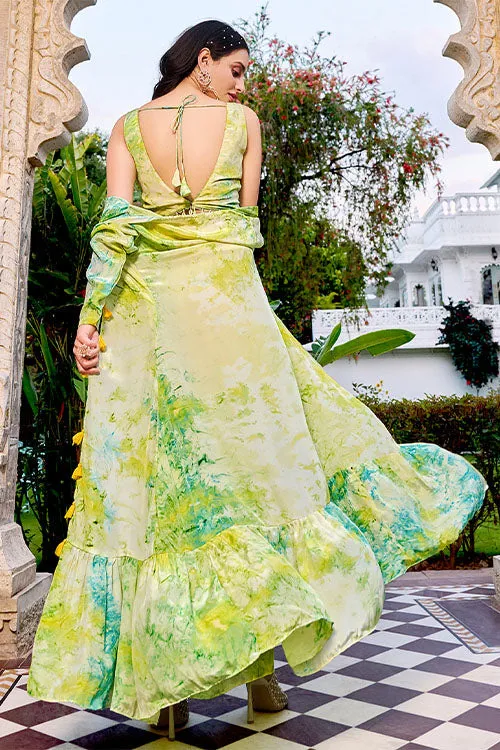 Floracance Green  Silk Print Work Three Piece Co-Ord Set