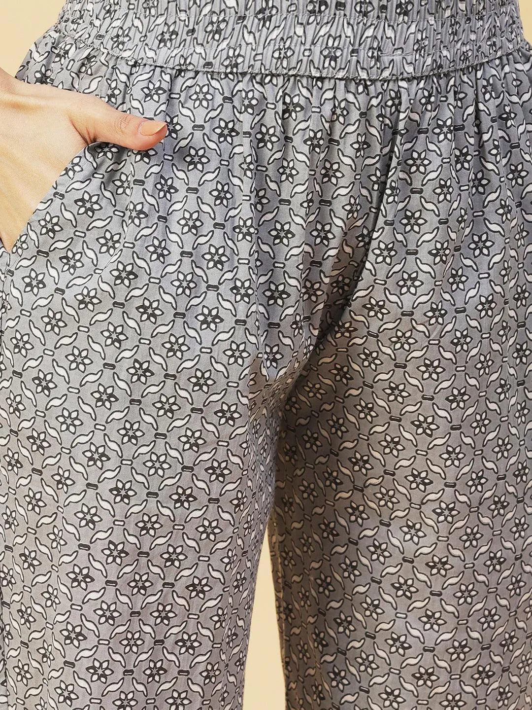 Floral Printed Hand Embroidered Kurta With Pants & Dupatta - White