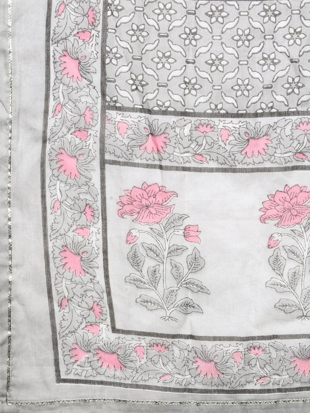 Floral Printed Hand Embroidered Kurta With Pants & Dupatta - White