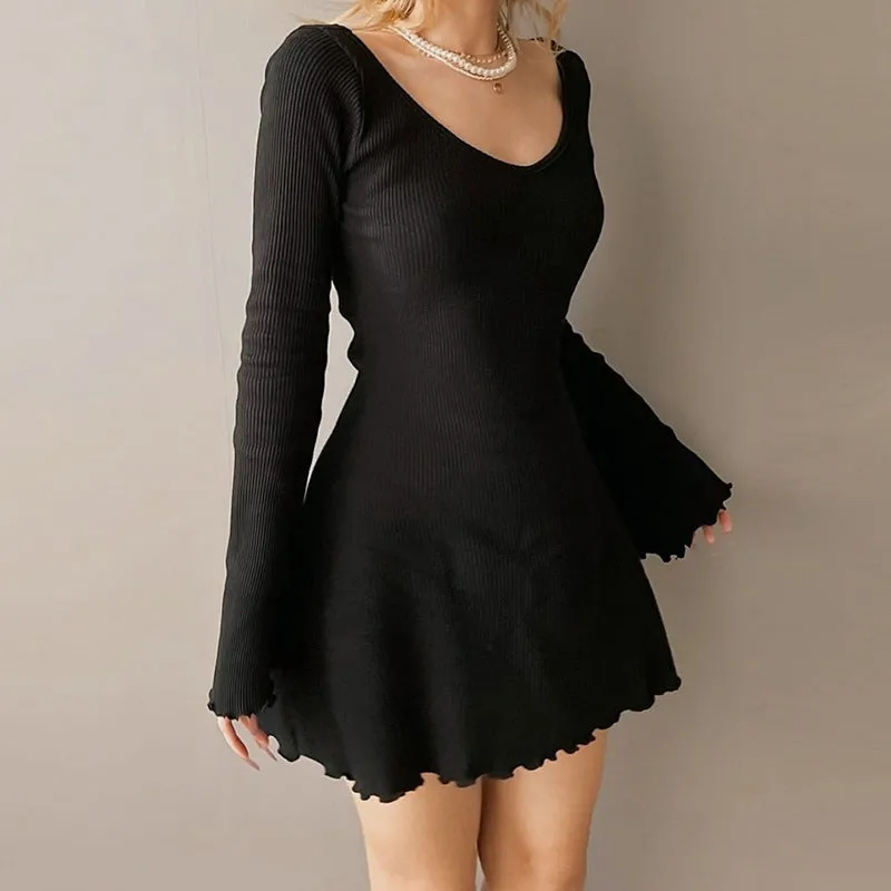 Flytonn-hoco dresses homecoming dresses  women dress to impress  y2k outfits spring summer women's dress Simple Knitted Long Sleeve Mini Dress