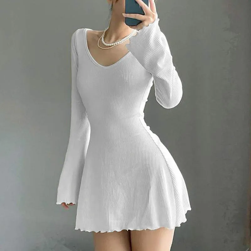 Flytonn-hoco dresses homecoming dresses  women dress to impress  y2k outfits spring summer women's dress Simple Knitted Long Sleeve Mini Dress