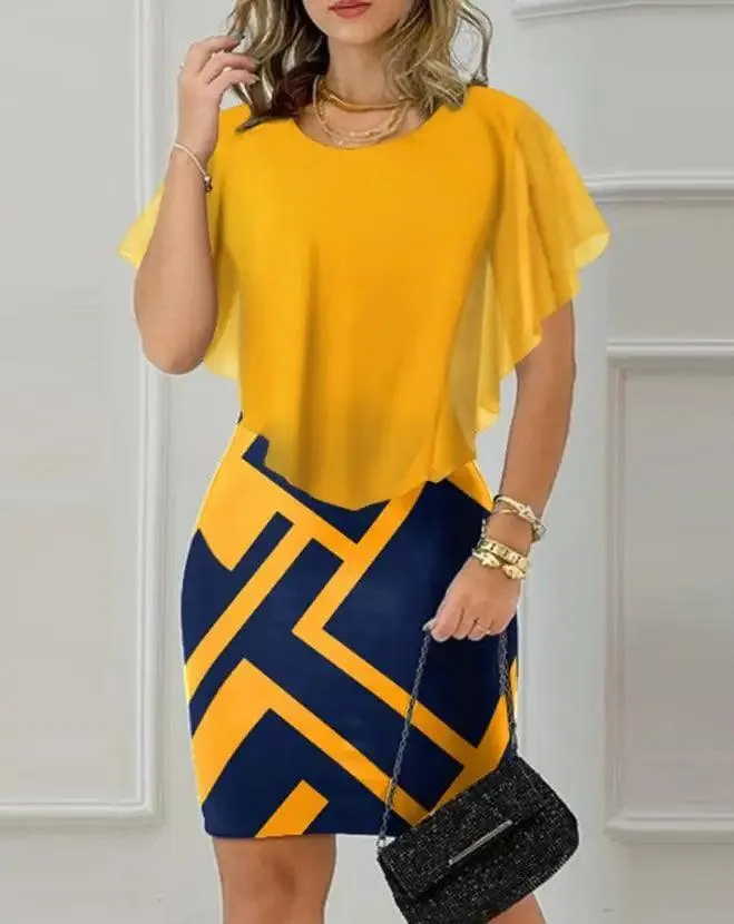 Geometric Print Ruffle Hem Mini Dress: Chic Summer Style Statement
