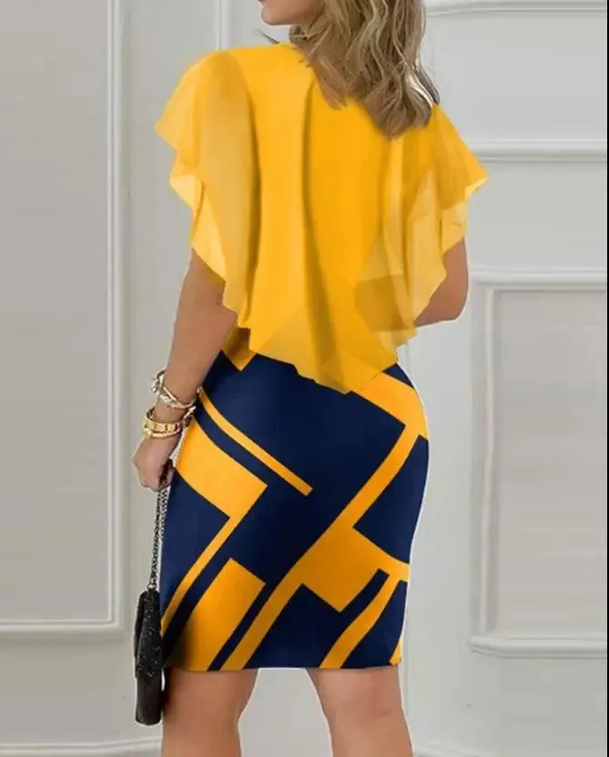 Geometric Print Ruffle Hem Mini Dress: Chic Summer Style Statement