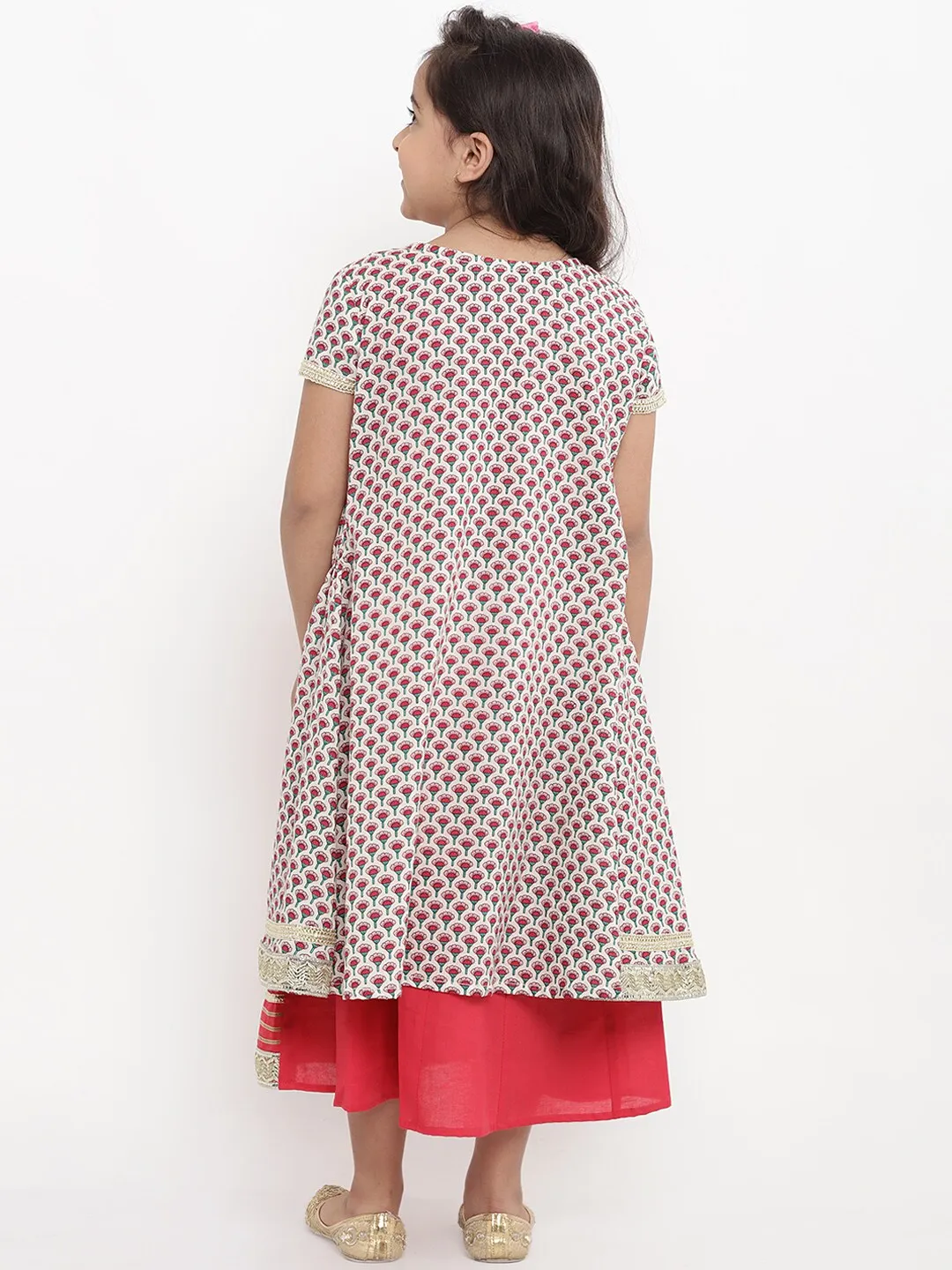 Girl's Red Self Design Fit And Flare Dress  - NOZ2TOZ KIDS