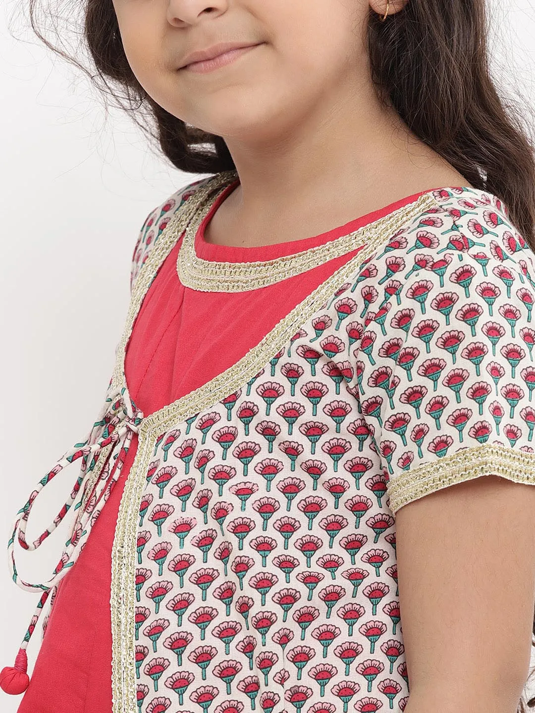 Girl's Red Self Design Fit And Flare Dress  - NOZ2TOZ KIDS