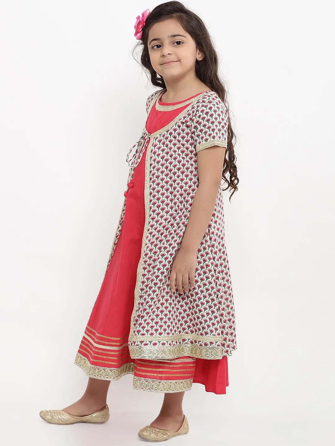 Girl's Red Self Design Fit And Flare Dress  - NOZ2TOZ KIDS