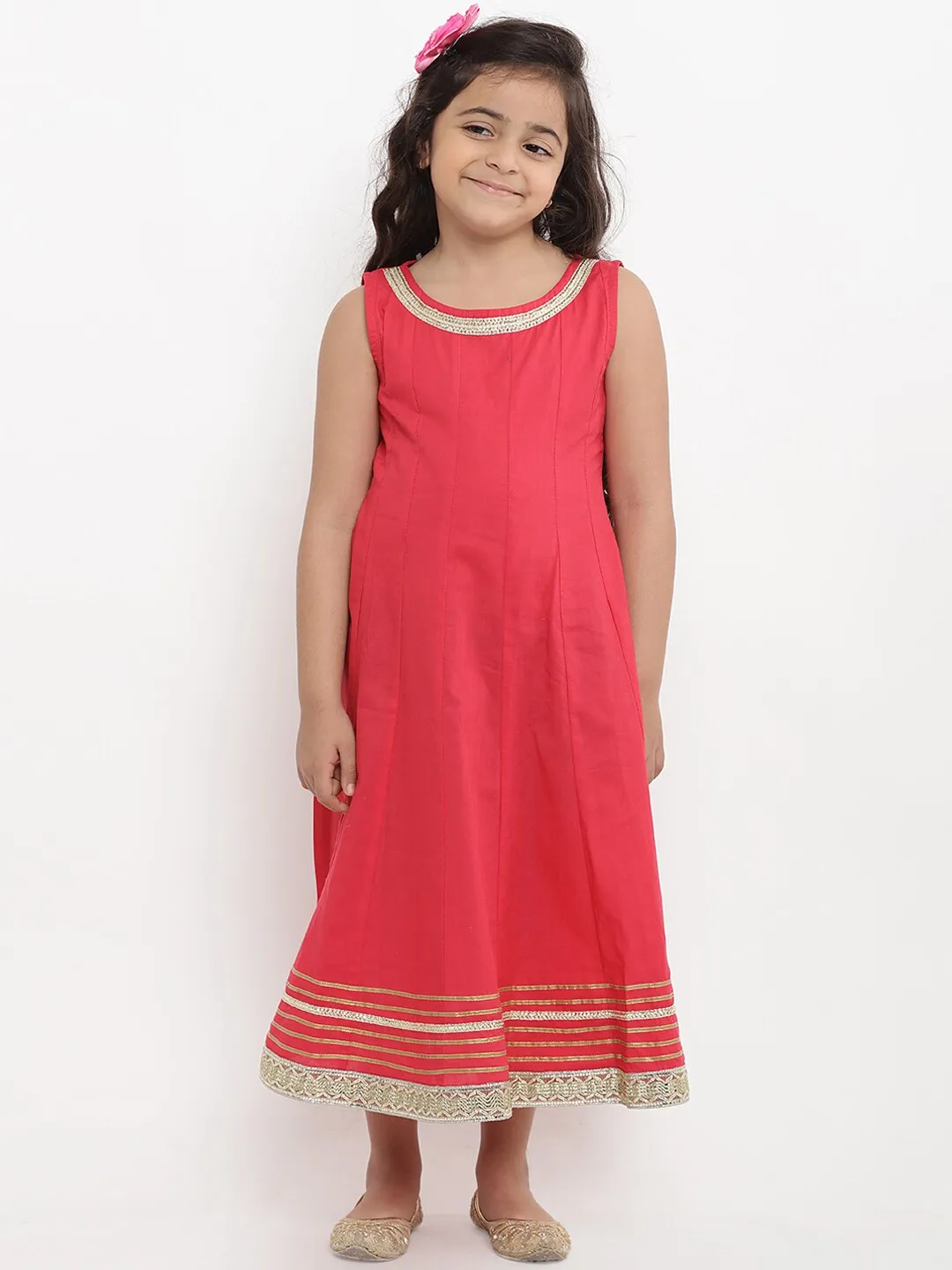 Girl's Red Self Design Fit And Flare Dress  - NOZ2TOZ KIDS